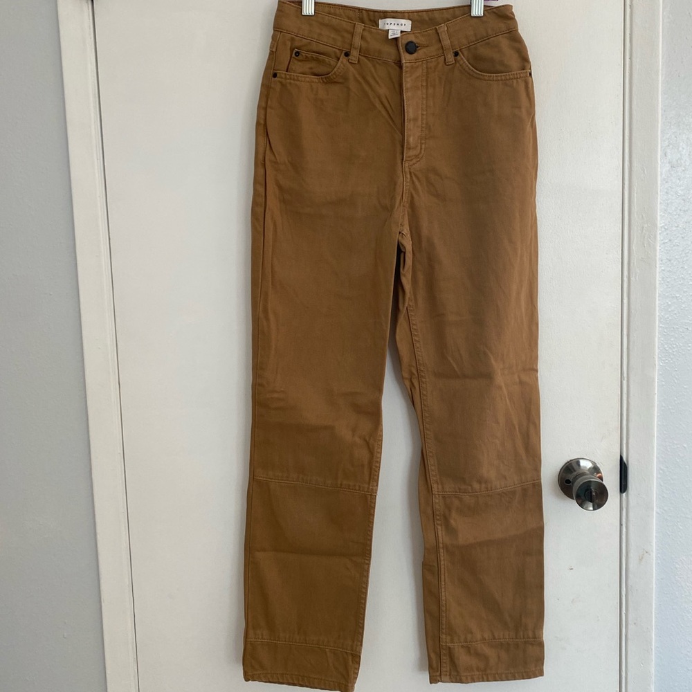 Khaki High-Waisted Straight Leg Pants